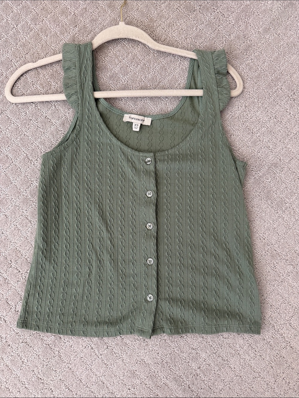 Francesca's Collections Sage Green Cable Knit Button-Front Tank